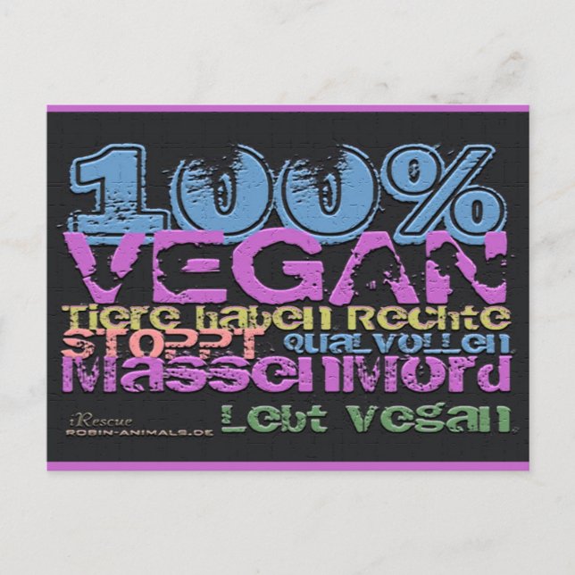 Cartão Postal 100% VEGAN -..- Postkarte (Frente)