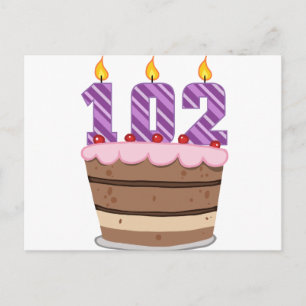 Cartão Postal 102 anos de idade no Bolo de Aniversário