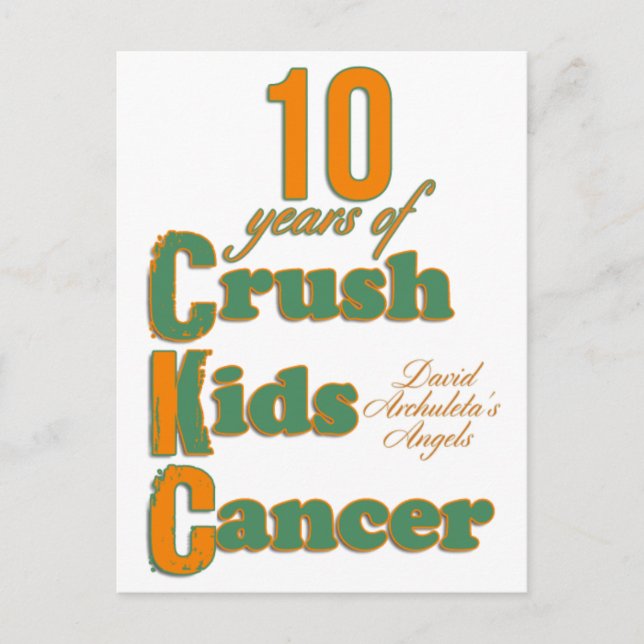Cartão postal 10 anos da Crush Kids Cancer (Frente)