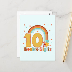 Cartão Postal 10 Anos Dígitos Duplos Aniversário Garota Groovy F