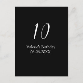 Cartão Postal 10th birthday white black name date calligraphy 