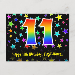 Cartão Postal 11º Aniversário: Estrelas Divertidas, Arco-íris 11