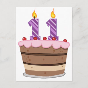 Cartão Postal 11 anos de idade no Bolo de Aniversário