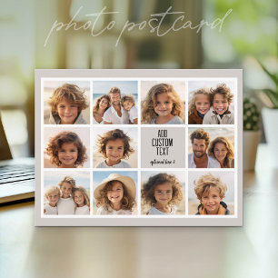 Cartão Postal 11 Colagem de Fotos - Moderno Minimalista Branco e