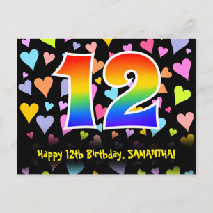 Cartão Postal 12º Aniversário: Padrão de Corações Divertidos, Ar
