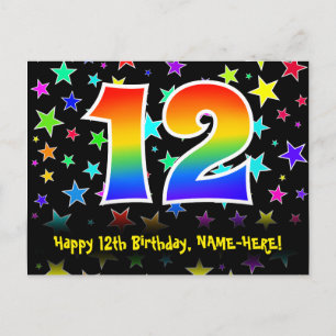 Cartão Postal 12º Aniversário: Padrão de Estrelas Divertidas, Ar