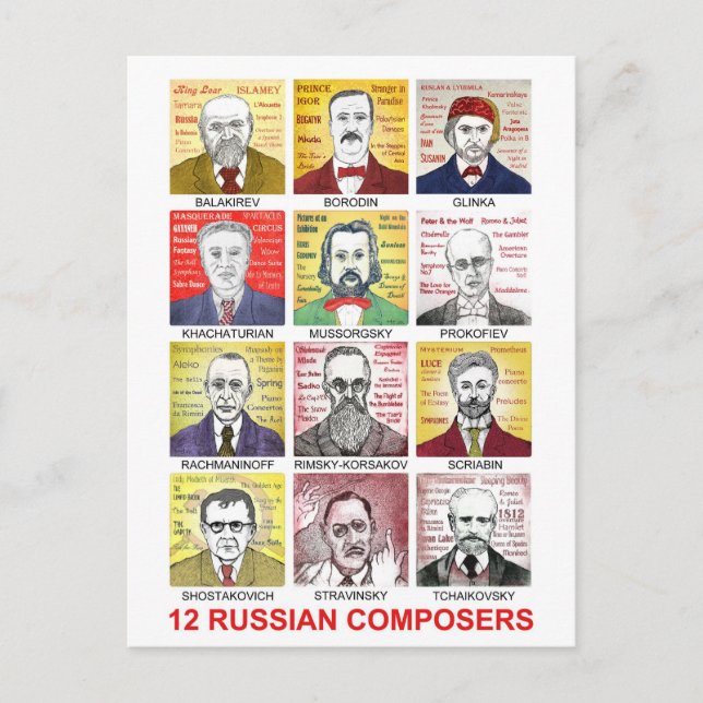 Cartão Postal 12 Compositores Russos (Frente)