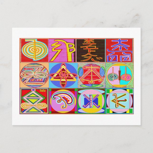 Cartão Postal 12 designs curas de Reiki n Karuna Reiki (Frente)