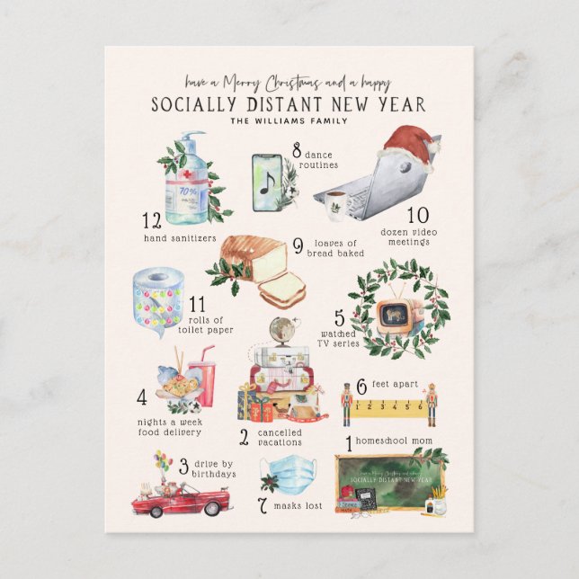 Cartão Postal 12 dias de Covid | Feriado de Natal "Quarantine" (Frente)
