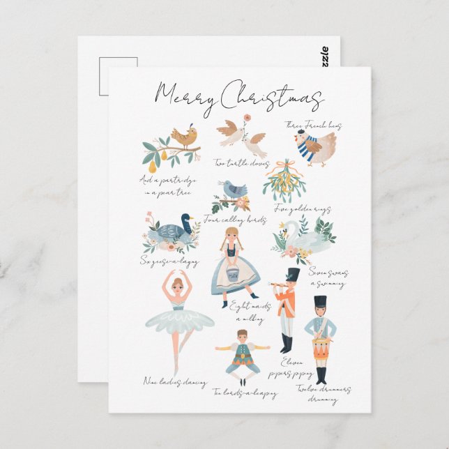 Cartão Postal 12 Dias de Natal Férias Foto Personalizada (Frente/Verso)