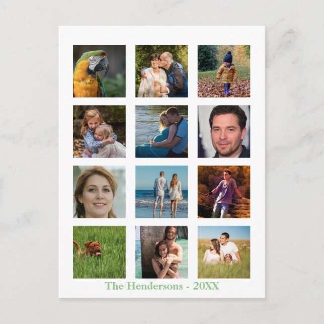 Cartão Postal 12 Fotos da Família Personalizado Colagem (Frente)