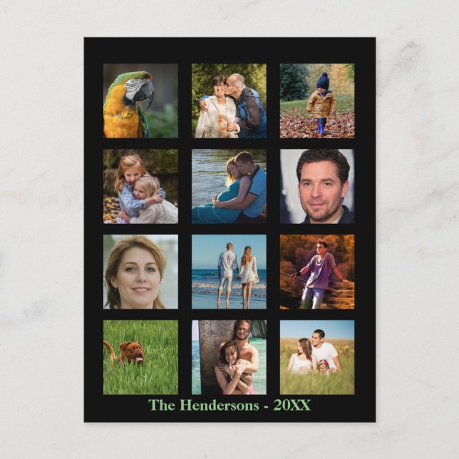 Cartão Postal 12 Fotos da Família Personalizado Colagem (Frente)