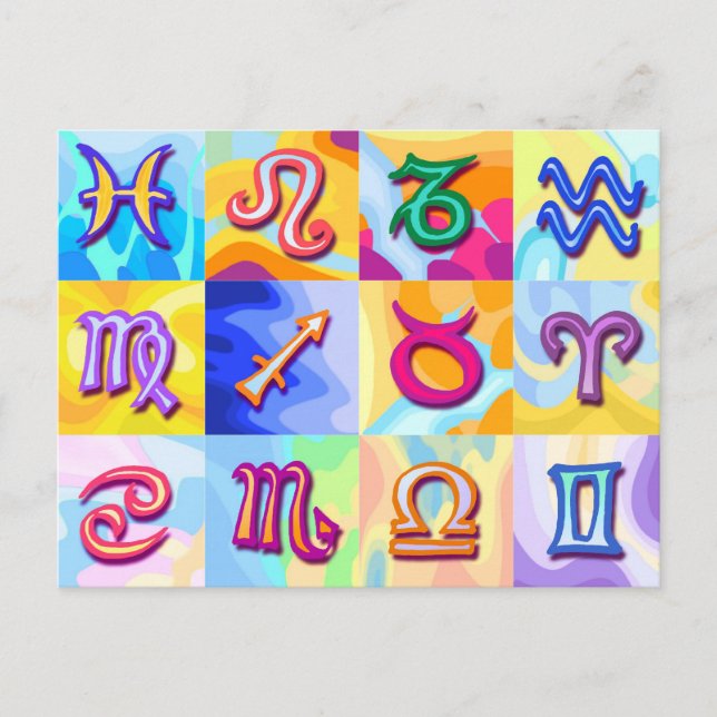 Cartão Postal 12 Sinais bodiacos Pop Art (Frente)