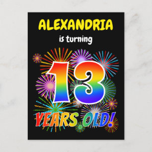 Cartão Postal 13º Aniversário - Fogos de Artifício Divertidos, "