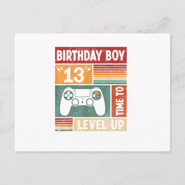Cartão Postal 13 Birthday Boy Time to Level Up Videos games (Frente)