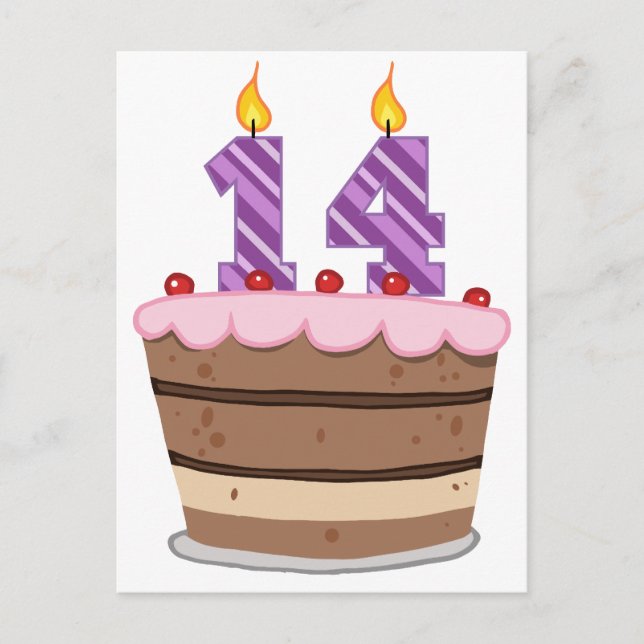 Cartão Postal 14 anos de idade no Bolo de Aniversário (Frente)
