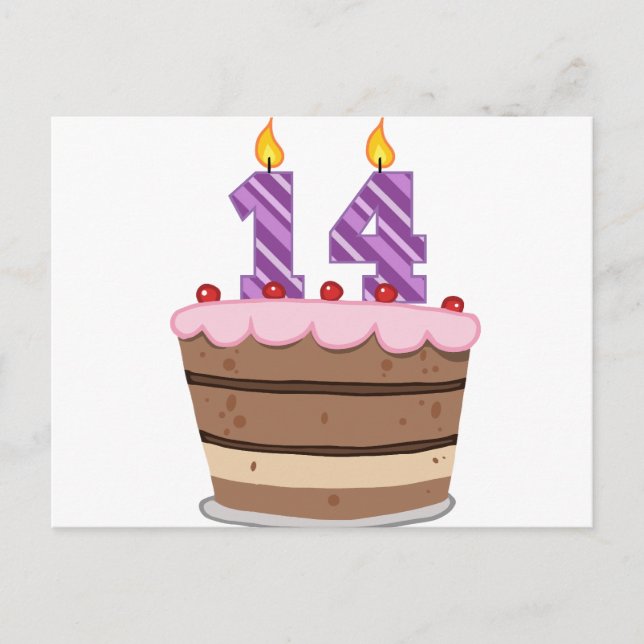Cartão Postal 14 anos de idade no Bolo de Aniversário (Frente)