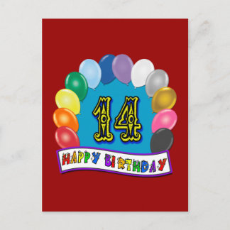 Cartão Postal 14 Birthday dá presentes com Design de balões asso