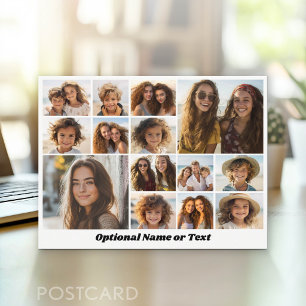 Cartão Postal 14 Colagem de Fotos - Branco Minimalista Moderno