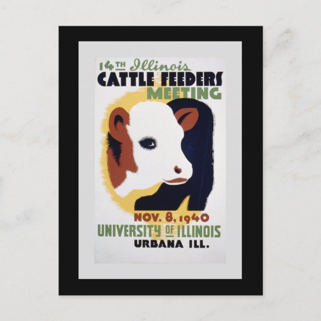 Cartão Postal "14 Illinois Cattle Feeders Meeting" WPA Poster (Frente)