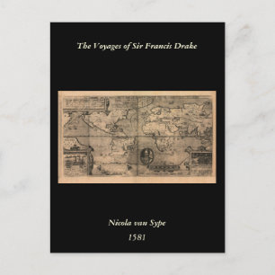 Cartão Postal 1581 Mapa Mundial Antiquado de Nicola van Sype