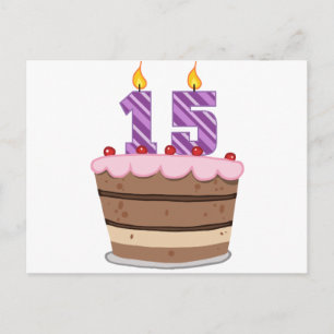 Cartão Postal 15 anos de idade no Bolo de Aniversário