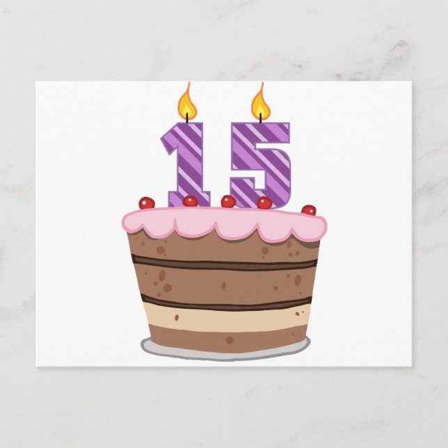 Cartão Postal 15 anos de idade no Bolo de Aniversário (Frente)