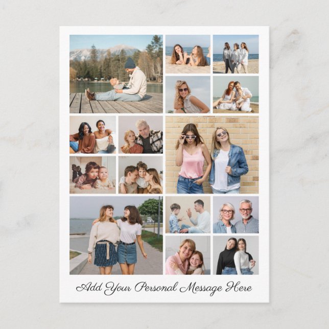 Cartão Postal 15 Colagem de Fotos Adicione Seu Próprio Agradecim (Frente)