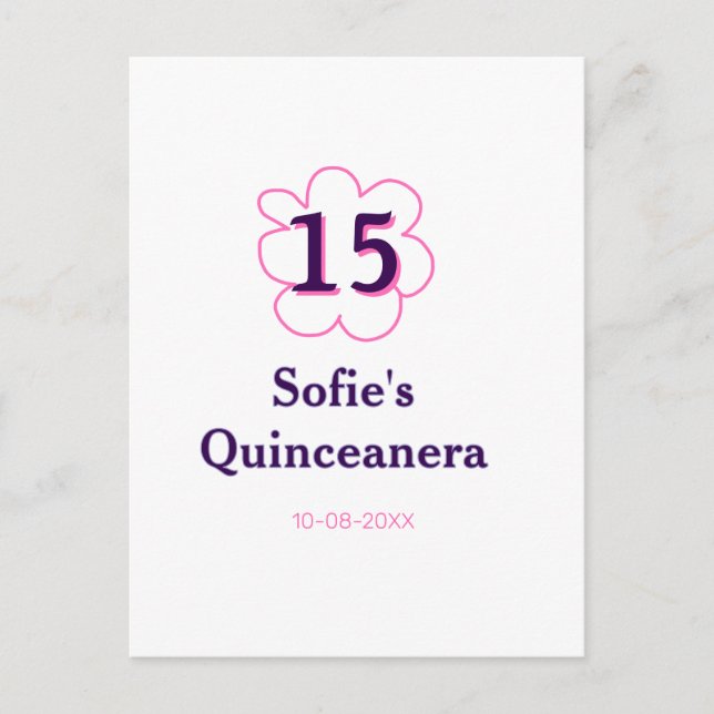 Cartão Postal 15 quinceanera feliz aniversário rosa púrpura (Frente)