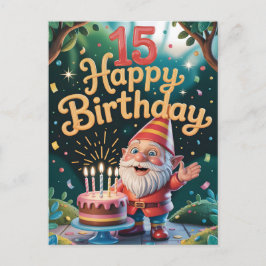 Cartão Postal 15th Birthday Gnome Celebration