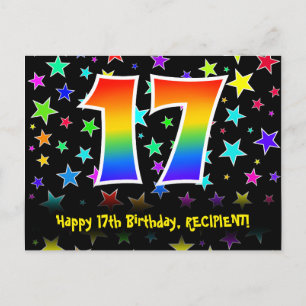 Cartão Postal 17º Aniversário: Estrelas Divertidas, Arco-íris 17