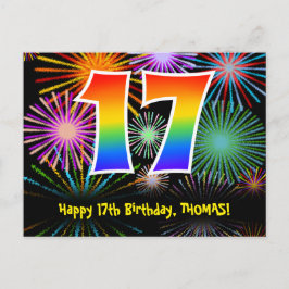 Cartão Postal 17º Aniversário – Padrão Divertido de Fogos de Art