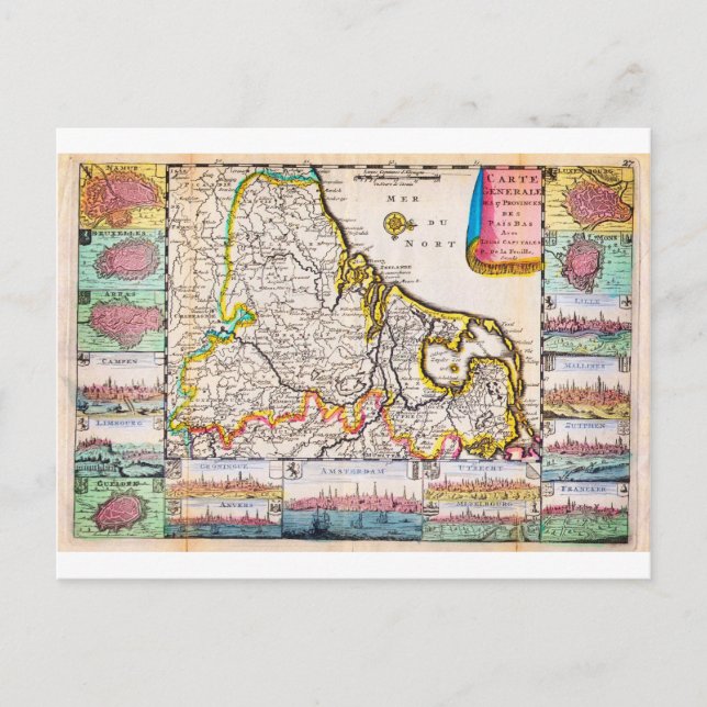 Cartão Postal 1710 Mapa de La Feuille dos Países Baixos Bélgica (Frente)
