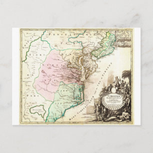 Cartão Postal 1715 Homann Map de Carolina Virginia Maryland e