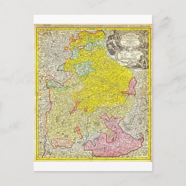 Cartão Postal 1728 Mapa Homann da Baviera Alemanha Geographicus (Frente)