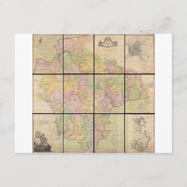 Cartão Postal 1765 Mapa de Devonshire por Benjamin Donn (Frente)