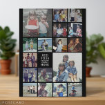 Cartão Postal 17 Colagem e texto de fotos - Pode editar preto<br><div class="desc">Um design com fundo preto básico. Use até 17 fotos quadradas para criar um presente exclusivo e pessoal. Se precisar ajustar as fotos,  clique na ferramenta personalizar para fazer alterações.</div>