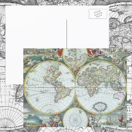 Cartão Postal 17th Century Antique World Map, Frederick De Wit