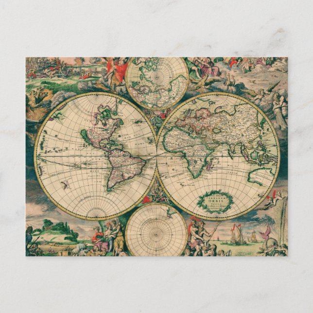 Cartão Postal 17th Century World Map (Frente)