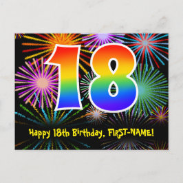 Cartão Postal 18º Aniversário – Padrão Divertido de Fogos de Art