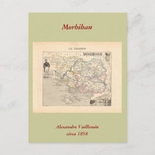 Cartão Postal 1858 mapa do departamento de Morbihan, France