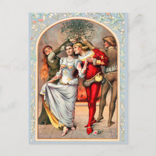 Cartão Postal 1886 Casais com Trajes Medievais sob o Visco