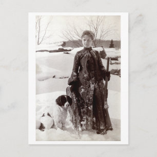 Cartão Postal 1890 Mulher e seu Cão Caçador Brittany