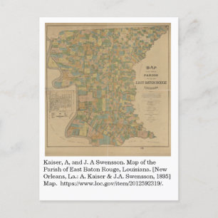 Cartão Postal 1895 Mapa da Paróquia de East Baton Rouge, La
