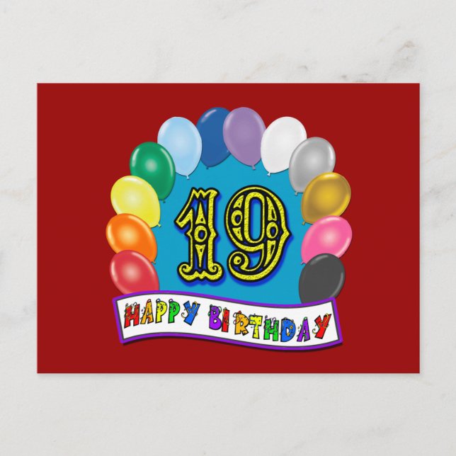 Cartão Postal 19º aniversário Ofertas com Design de Balões Assor (Frente)