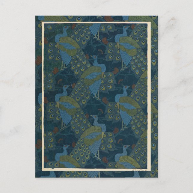 Cartão Postal 1906 Vintage European paciocks wallpaper art (Frente)