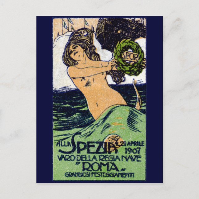 Cartão Postal 1907, navio de guerra italiano Roma (Frente)