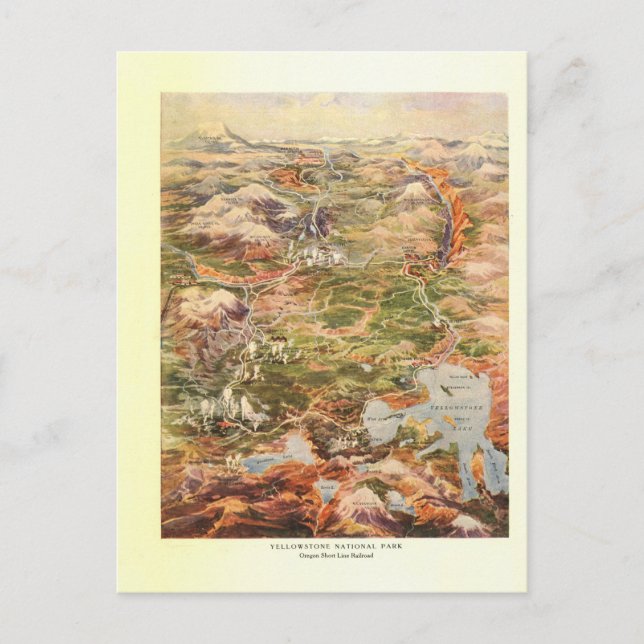 Cartão Postal 1910 Aerial View Map - Yellowstone National Park (Frente)