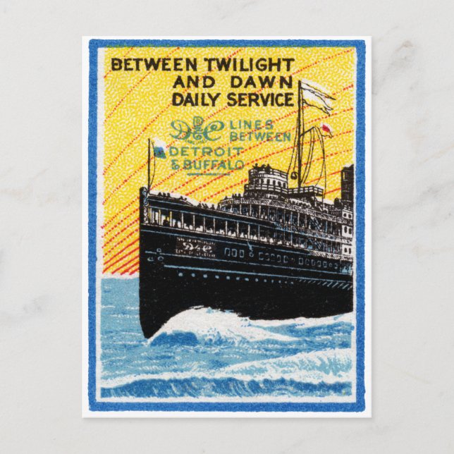 Cartão Postal 1910 Detroit ao Steamship de Buffalo (Frente)