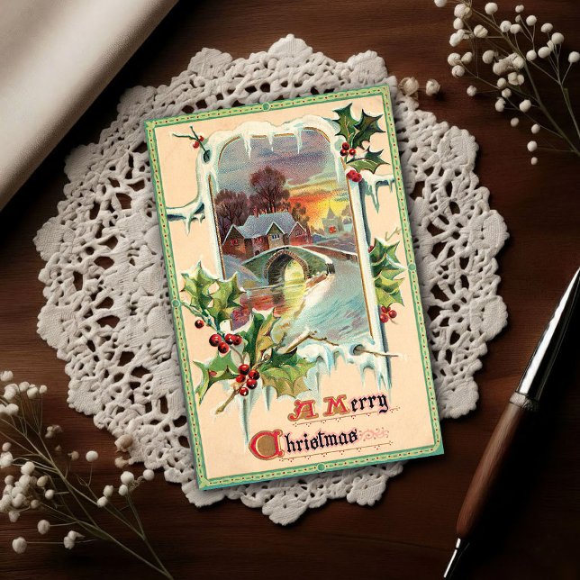 Cartão Postal 1910 Vintage Christmas Holly (Criador carregado)